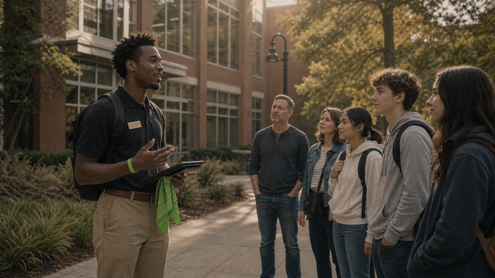 KSU tour guide leading prospective students and parents while temporarily removed from HVZ gameplay