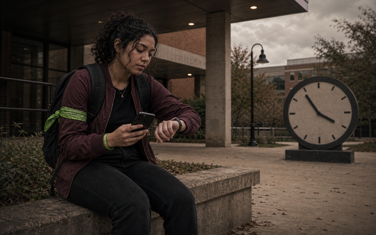 Zombie player waiting during the 90 second stun timer near a campus clock