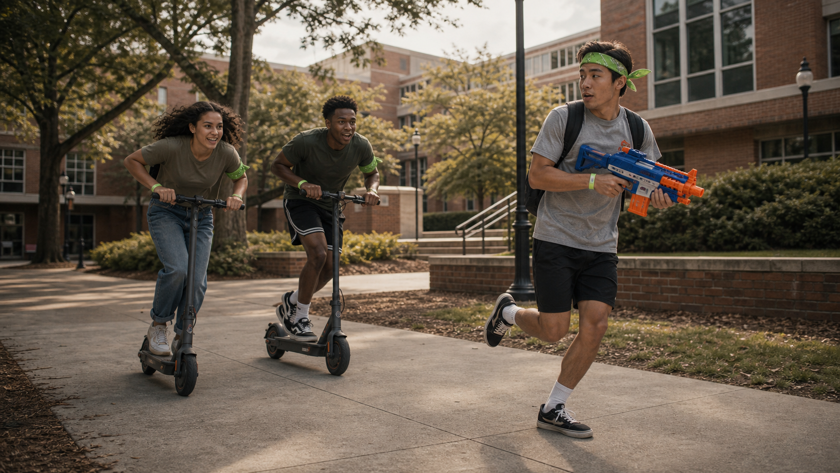 Zombie players using scooters to unfairly chase a human player on foot